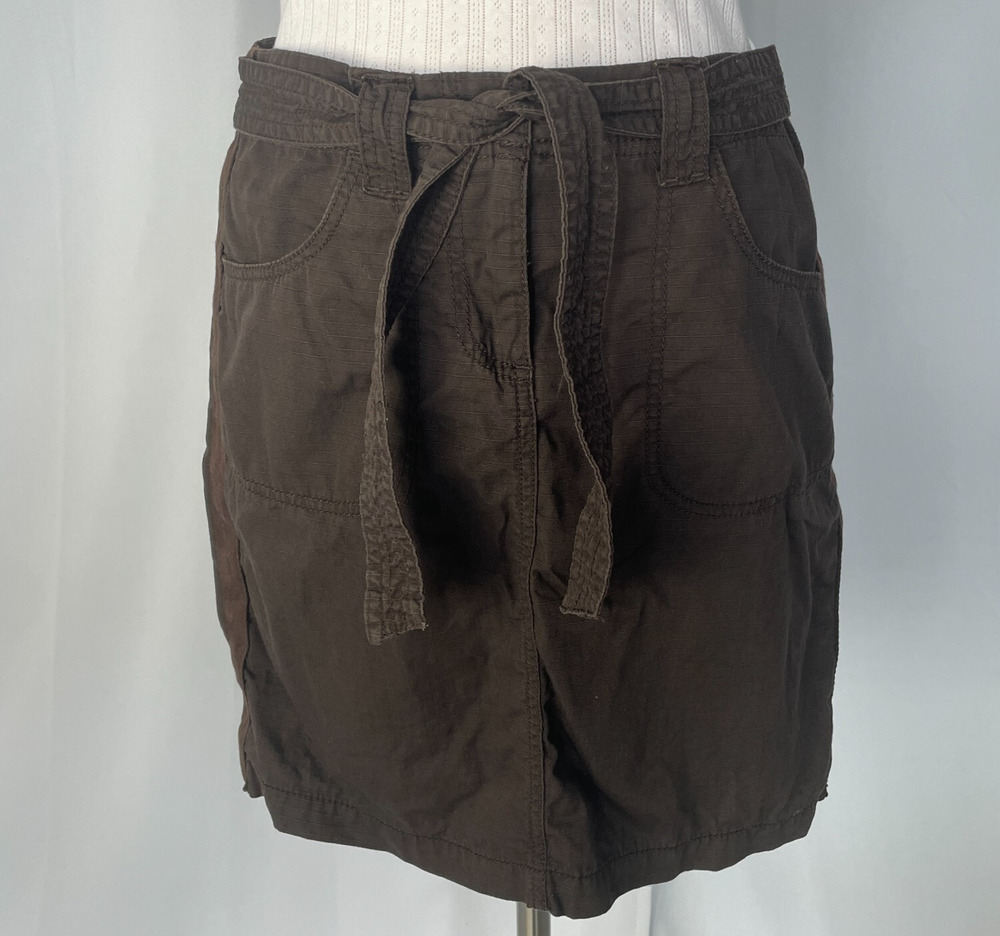 Cargo Mini Skirt Size 10 Brown Tie Belt Cotton Y2K Fairy Grunge Gorp Core Casual